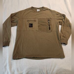 Zara Men's Large "Resistance Badge" Tactical Pullover khaki olive Long-sleeve